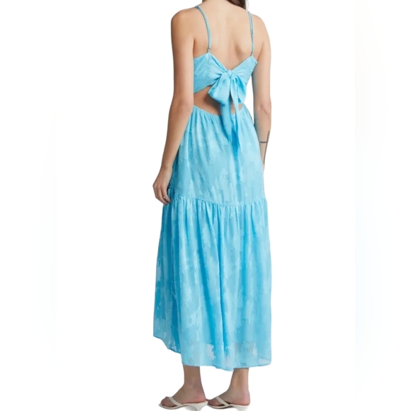 Chelsea28 Jacquard Bow Tie in Back Cutout Maxi Dress Blue M NWOT - Picture 2 of 16